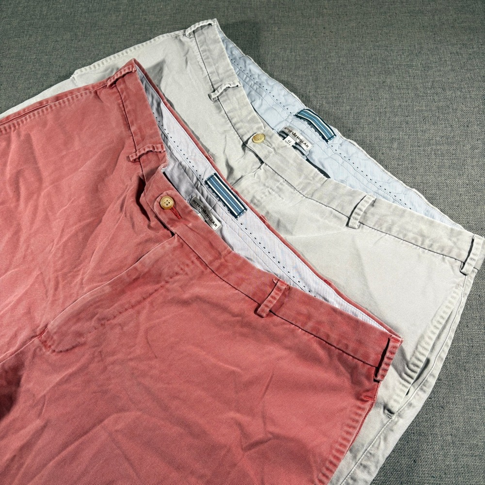 Lot of 2 Peter Millar Shorts Mens 42 Red Gray Pima Cotton Flat Front Chino Golf